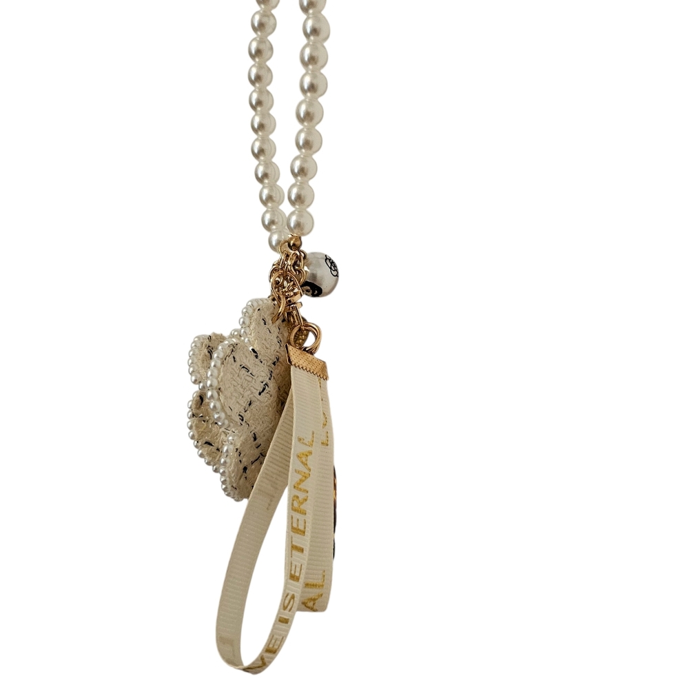 WOMEN'S NEW WHITE PEARLED WRIST BAG CHARM - Picture 3 of 3